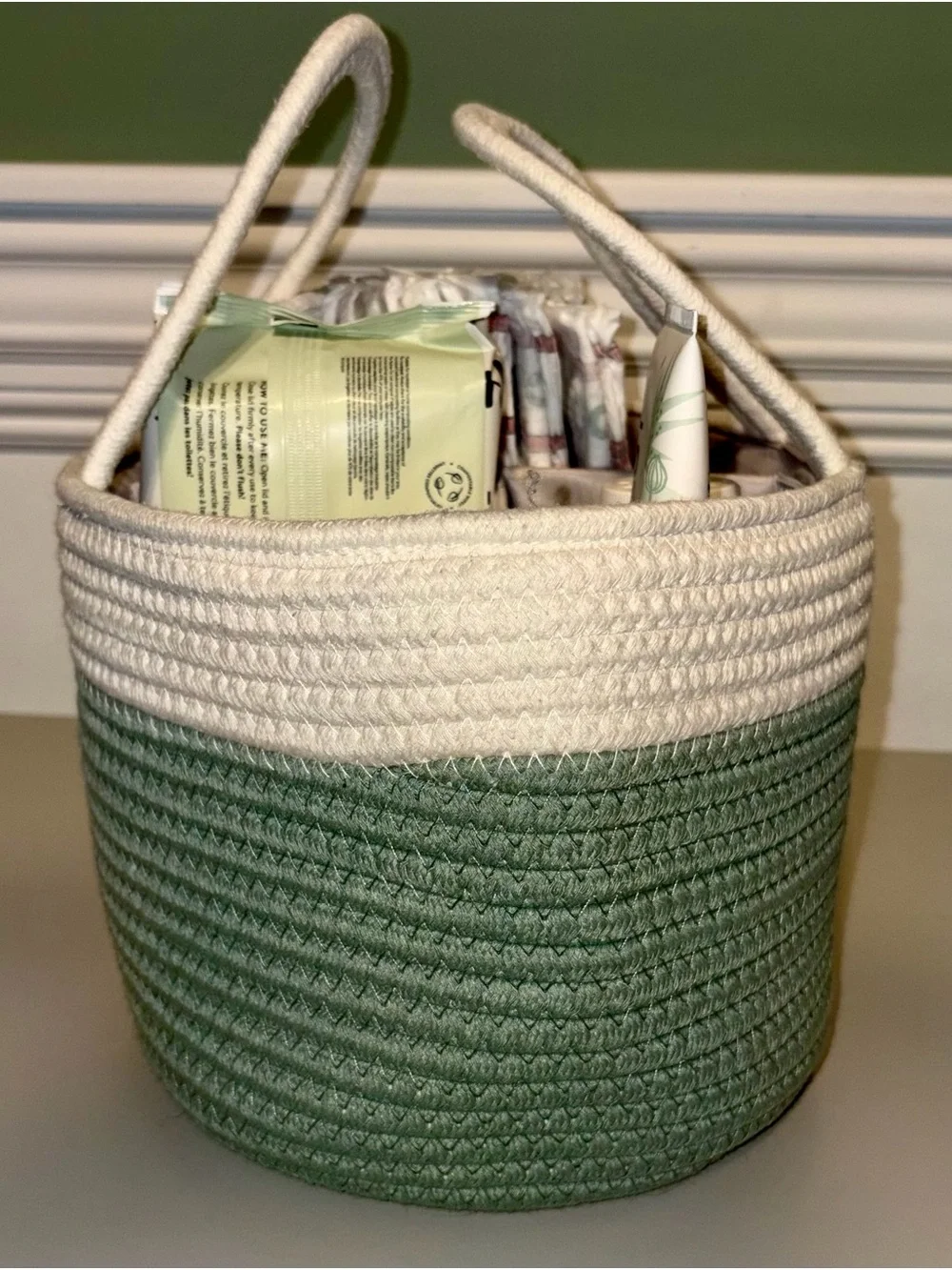 Comfy Cubs Sage Green Rope Diaper Caddy Organizer Nursery Storage Basket
